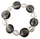 Italian Style Glass Bead Stretch Bracelet Black, White, and Silver Art Glass, Claspless Bracelet, Easy On  Off
