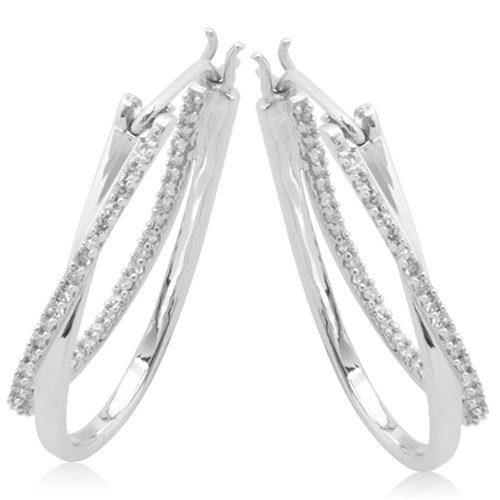 10k White Gold and Diamond Hoop Earrings (1/4 cttw, I-J Color, I3 Clarity)