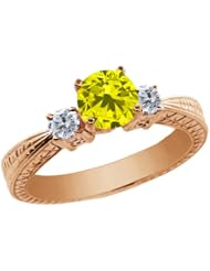 1.04 Ct Round Canary and G/H Diamond 18K Rose Gold 3-Stone Ring