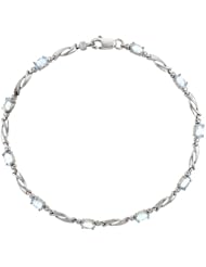 10k White Gold Swirl Tennis Bracelet w/ 0.05 Carat Brilliant Cut Diamonds & 2.50 Carats Oval Cut Aquamarine Stones, 1/8 in. (3mm) wide