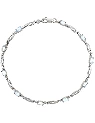 10k White Gold Swirl Tennis Bracelet w/ 0.05 Carat Brilliant Cut Diamonds & 2.50 Carats Oval Cut Aquamarine Stones, 1/8 in. (3mm) wide
