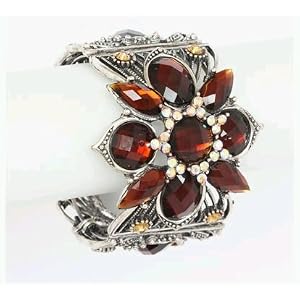 Antique Silvertone and Brown Crystal Bangle Bracelet Fas