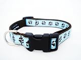 Xsmall Blue/Chocolate Puppy Paws - Nylon Webbing Dog Collar: 1/2 wide, Adjusts 6-12.
