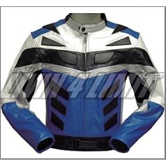 Motorradjacke >Adrenalin< Leder Motorrad Lederjacke blau-schwarz-weiss