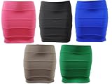 Womens Bandage Bodycon Ladies Ribbed Panel Stretch Mini Party Skirt