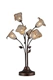 IMAGE OF Lite Source LS-20603 Petunia 6-Lite Table Lamp, Aged Gold with Amber Glass Shade