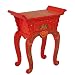 Handmade Asian Furniture - 26" Red Tibetan Console / End Table With Painted Peonies - Pagoda Shape
