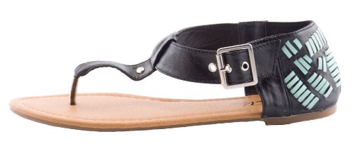 Chatties Womens Patent Woven Heel Flat T Strap Sandals