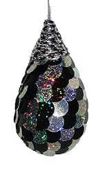 3" Black & Silver Glittered Sequined Teardrop Christmas Ornament