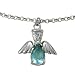 Sterling Silver 5/8" Aquamarine March Birthstone Angel Wing Bracelet on 7 1/2" Chain