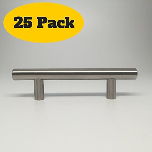 Euro Cabinet Pull Bar Handle Hardware - Brushed Satin Nickel Stainless Steel - DIY Kitchen / Bathroom renovation - 3" inch Hole Centers - 5" inch Overall Length (25 Pack)