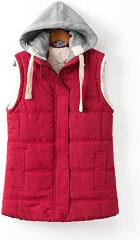 Women's Hooded Waistcoat Cashmere Vests Plus Size HL081(Red,X-Large)