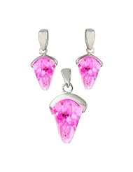 Sterling Silver Pink Cubic Zirconia irregular Cut Earring Pendant Set 16 inches chain