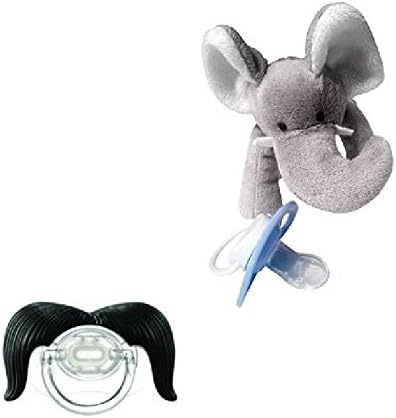 Baby Classic Pacifier with Detachable Plush Elephant ! #1 Rated Baby Pacifier ! Comparable to Wubbanub ! Perfect for Every Baby ! Safe to Use ! Guaranteed to Keep Baby Satisfied + Cowboy Mustache Pacifier