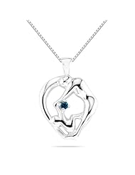 Mom and Child Blue Diamond Pendant in .925 Sterling Silver