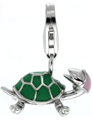 Sterling Silver Turtle Charm for Bracelet, 11/16 in. (17mm) wide, Enamel Finish