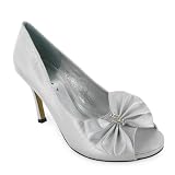 63Q Ladies Silver Satin Peep Toe Wedding Shoes Size 3-8 - Wedding - Bridal - Diamante - Peep toe