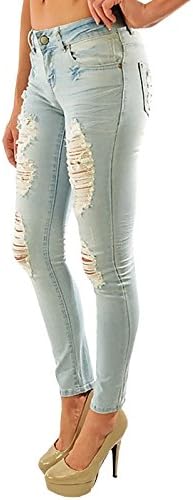 JB8205 - High Waist Plus Size Ripped Skinny Jeans in Light Blue Size 3XL