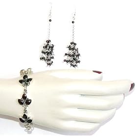 Bracelet with Earring in Sterling Silver and Garnet Gemstones 35 Grams by ShalinCraft