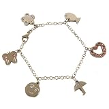 Stainless Steel Charm Bracelet Heart Butterfly Clover Sparkle Stones Polished Finish For Girls Ladies by Bucasi