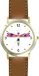 Multicolored No.2 Dragonfly or Dragon Fly - JP - WATCHBUDDY&reg; DELUXE TWO-TONE THEME WATCH - Arabic Numbers - Brown Leather Strap-Size-Children's Size-Small ( Boy's Size & Girl's Size )