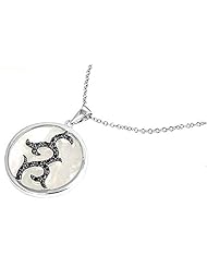 Rhodium Plated Sterling Silver Necklace Mother of Pearl / Black CZ Tribal Design 16"~18" Necklaces