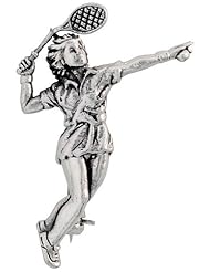 Sterling Silver Tennis Player "Server" Brooch Pin, 1 5/16" (36mm) tall
