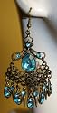 Saka's Big Chandelier Bronze Tone Metal Earrings - Turquoise