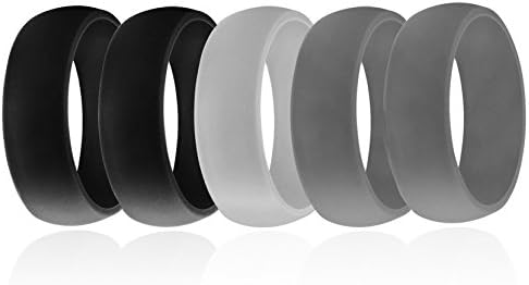 Silicone Wedding Band by Orange Oyster (5-Pack), Ring Set for Men and Women, Durable Material, Perfect for Those With Active Lifestyles, Comes in Grey, Black, and White. Tie The Knot Now! (size 11)