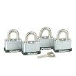 Master Lock 1-1/2-Inch Keyed-Alike Warded Padlock, Steel, 4-Pack #3009D