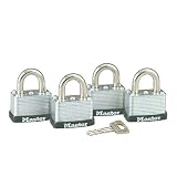 Master Lock 3009D Keyed-Alike Warded Padlock, Steel, 1-1/2-Inch, 4-Pack
