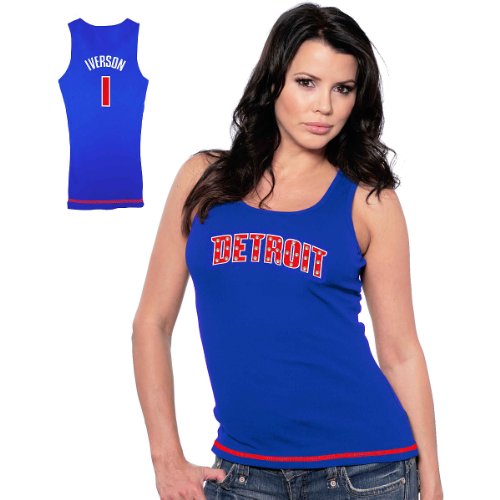 Majestic Threads Detroit Pistons Allen Iverson Womens Tank W/ Swarovski Crystals Small