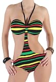 Sexy Damen Monokini Badeanzug Bikini Gepolstert Gestreift S/36-XL/42