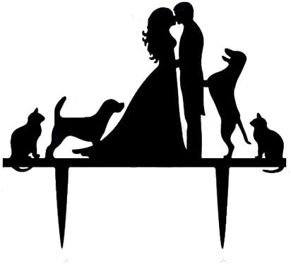 LingStar Funny Wedding Cake Toppers,Bride Groom and Dog Cat Cake Decoration
