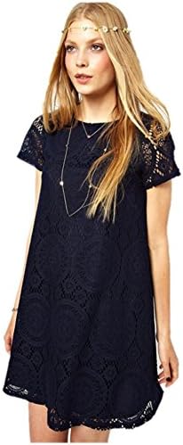 Free2mys® Women's Short Sleeve Hollow Out Lace Dress (Royal Blue, Asia XL / US 10-12)