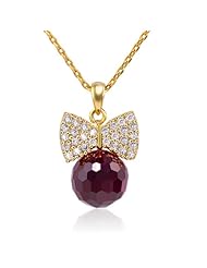 Honeystore Girls Ball Cubic Zirconia Yellow Gold Plated Pendant Necklace Color Red