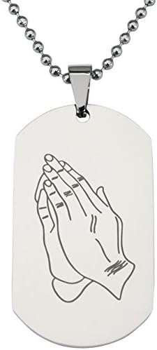 Prayer Hands Stainless Steel Dog Tag Ball Chain Necklace