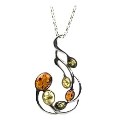 Sterling Silver Multi-Color Amber Large Pendant Necklace Georgeous!
