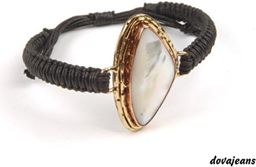 Mother or Pearl Bracelet, Adjustable, Stainless Steel and Brass