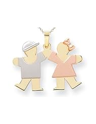 The Kids® Small Boy on Left and Girl on Right Engraveable Charm / Pendant in 14 kt Tri Color Gold