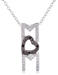 Sterling Silver White and Black Diamond Accent Mom Pendant Necklace (0.01 cttw, H-I Color, I1-I2 Clarity), 18"