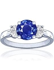 18K White Gold Round Cut Blue Sapphire Three Stone Ring (GIA Certificate)