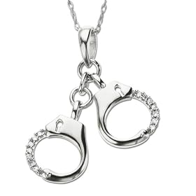 14k Choice of White or Yellow Gold Diamond Handcuffs Pendant