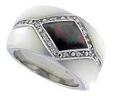 Black & White Mother of Pearl Band in Solid Sterling Silver, Accented with Tiny High Quality CZ's, 1/2 (13mm) wide
