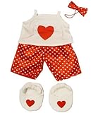 Satin Heart Pj's with Heart Slippers Teddy Bear Clothes Outfit Fits Most 14" - 18" Build-A-Bear, Vermont Teddy Bears, and Make Your Own Stuffed Animals