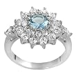 Silvertone White and Blue Cubic Zirconia Flower Ring