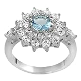 Tressa Silvertone White and Blue Cubic Zirconia Flower Ring
