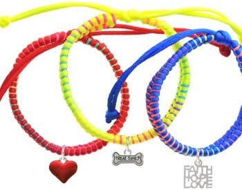 Mini ''Treat Time?'' Silver Dog Bone Two Sided Faith Hope Love Macrame Friendship Bracelets (Set of 3)