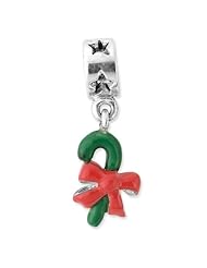 Sterling Silver s Green Enameled Candycane Dangle Bead by Reflection Beads, Best Quality Free Gift Box Satisfaction Guaranteed