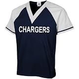 NFL San Diego Chargers Navy Blue-White Raglan Color Block Scrub Top (Small)